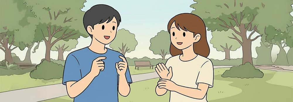 手話で会話をする若者のイラスト